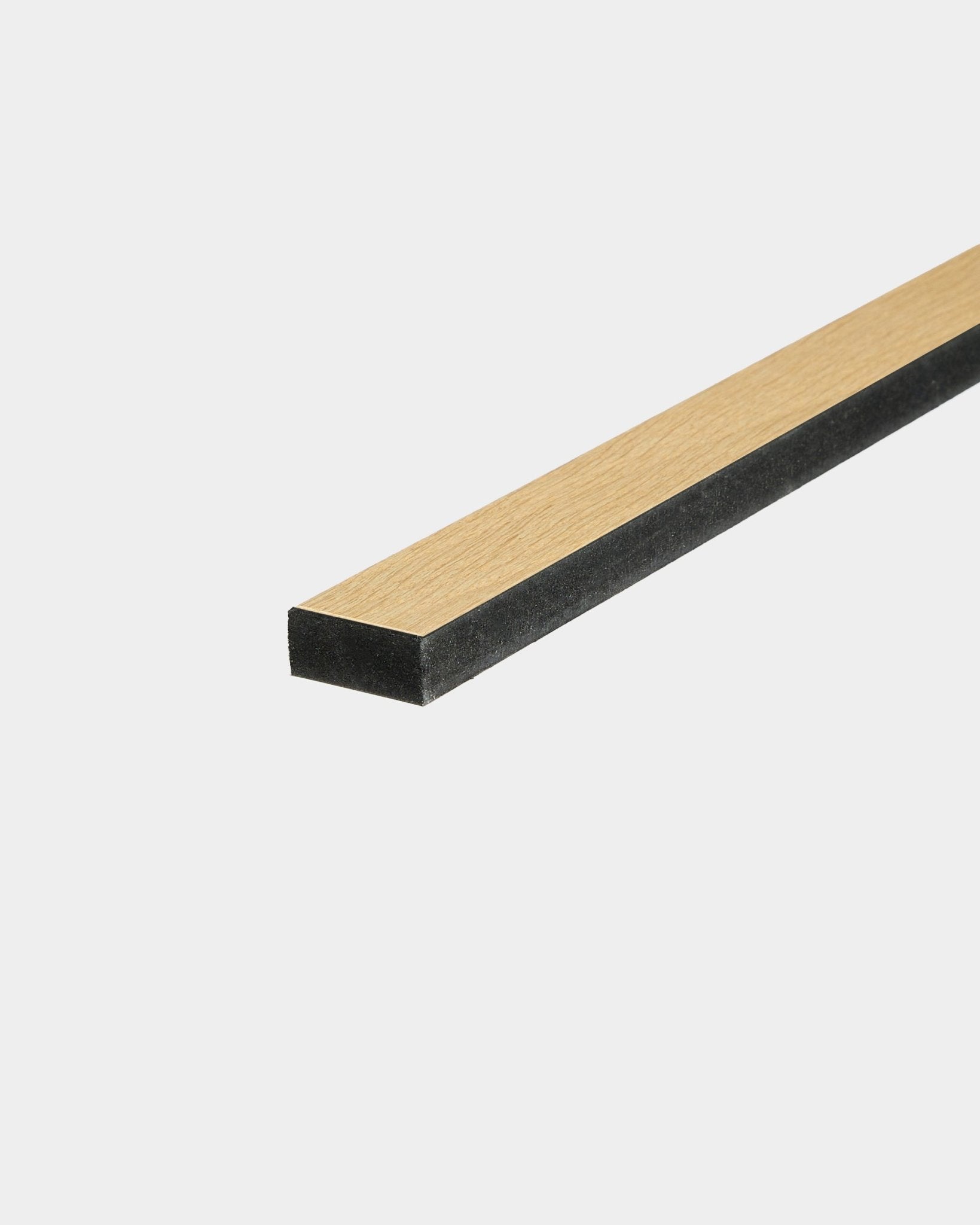 WoodUpp Lamella Classic Oak slat, 240 cm length, with black MDF backing; designed as a replacement slat for acoustic panels or panel repairs.