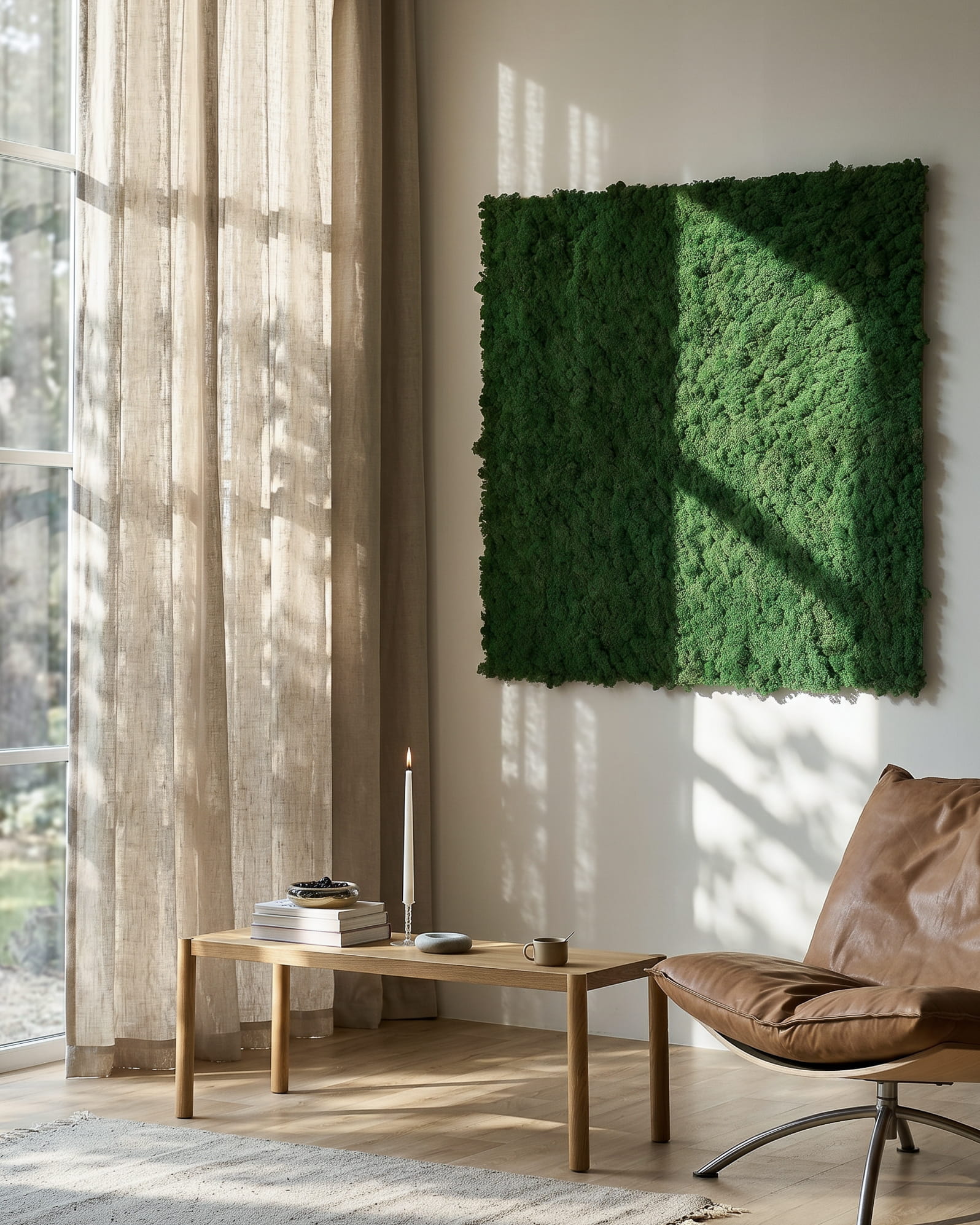 Akupixel Moss Green acoustic panels by WoodUpp, 60x60 cm, add a modern, natural element to interior spaces; part of the Danish brand’s Nordic collection.