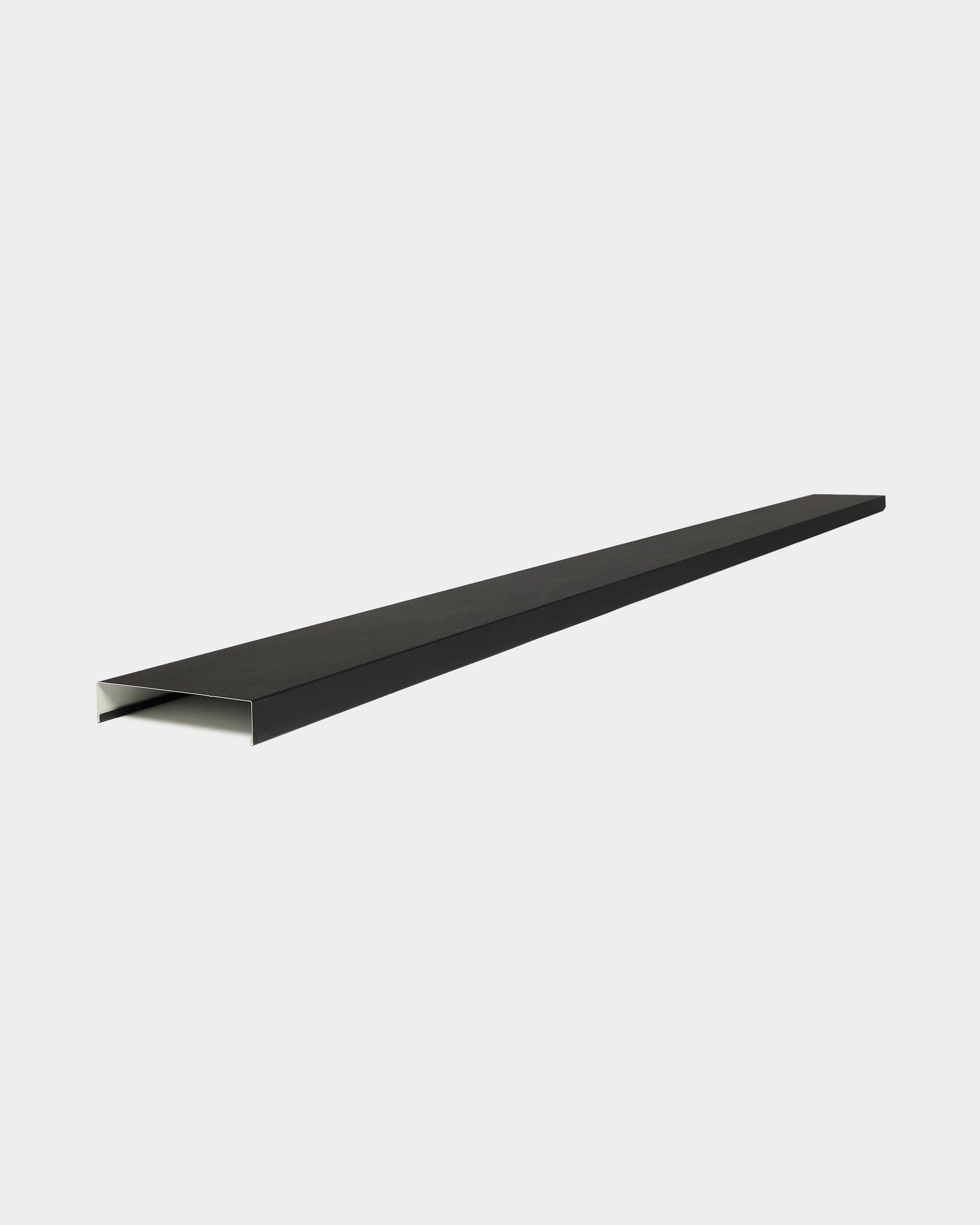 WoodUpp Aluwood Level Wall Capping profile in powder-coated black aluminium. The full-size profile is shown; this listing is a sample piece.