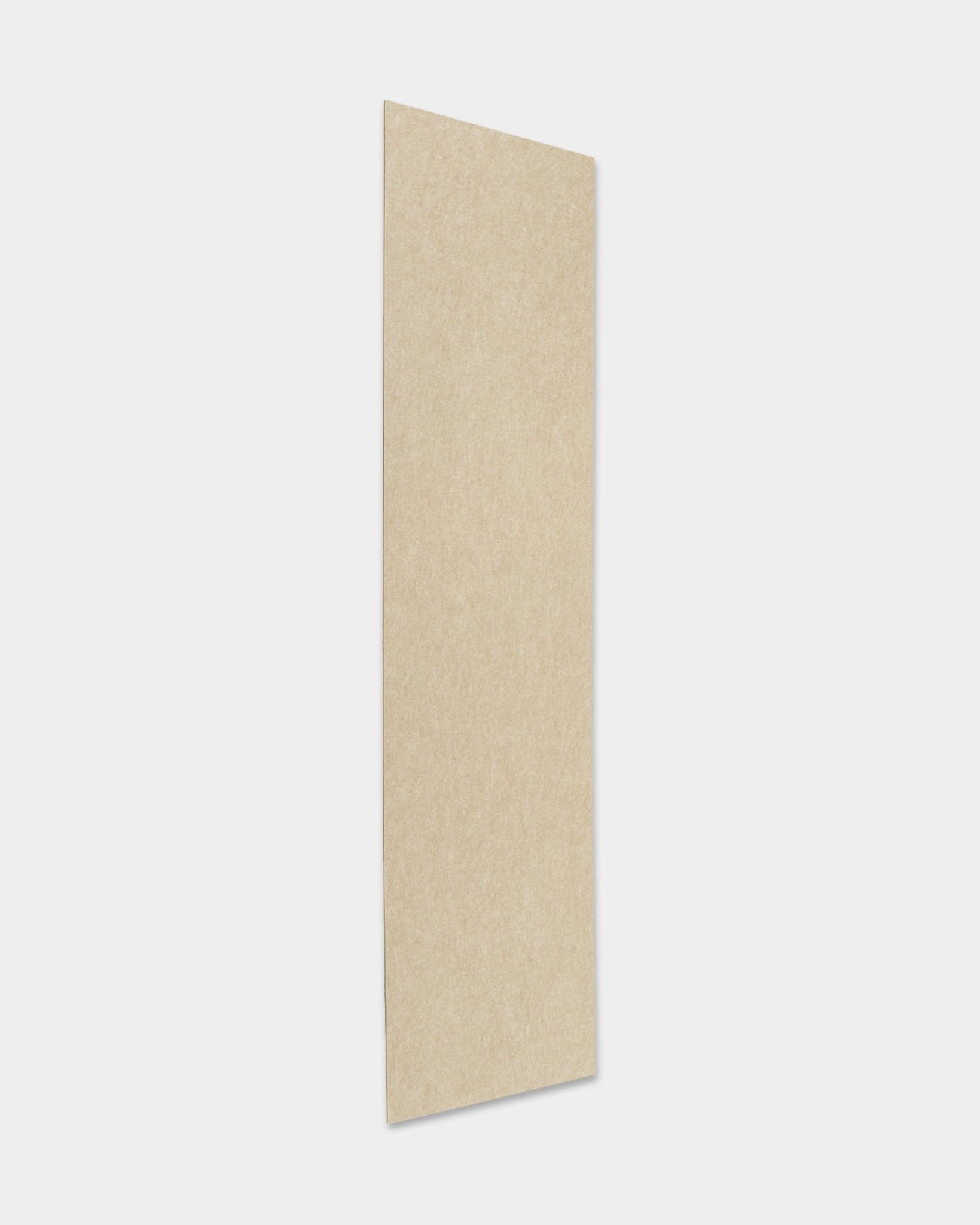 WoodUpp Akupanel acoustic wood panel in felt/beige finish (240.1 x 59.8 cm) mounted vertically against a plain light gray background.