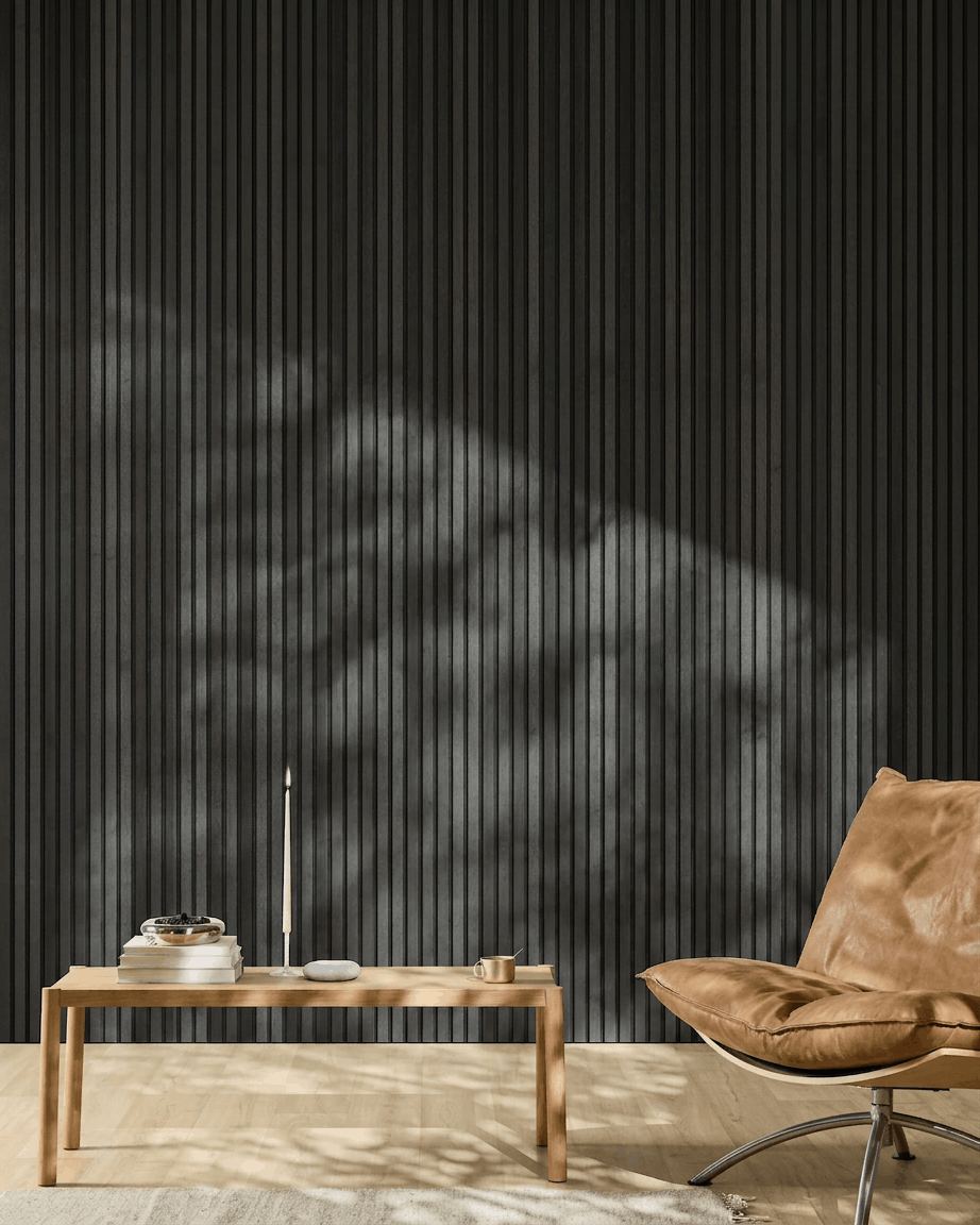 Akupanel | Acoustic Panel / Natural Wood, Black Ash, Black Felt, 300 x 60 cm