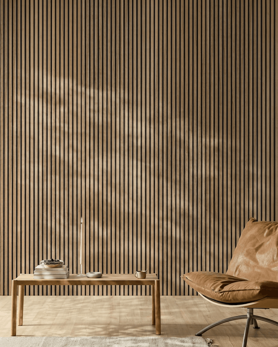 Akupanel | Acoustic Panel / Wood-like, English Walnut, Black Felt, 240 x 60 cm